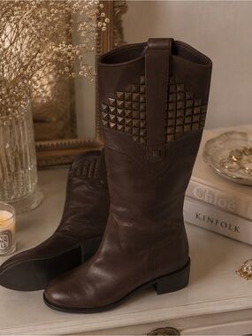 NWT Chocolate Brown Studded Riding Boots • Wide Width EEE • Women’s 10